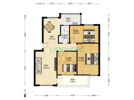 灵芝新村 3室2厅1卫 88平方