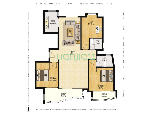 绿城西子郁金香岸 3室1厅2卫 138平方