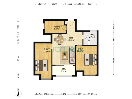 新城香溢紫郡一期 2室1厅1卫 87平方