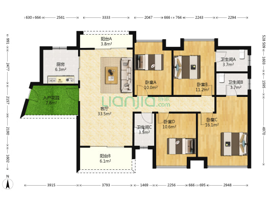 西福蓝湾 4室1厅3卫 138平方