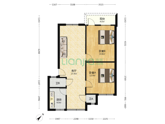东顺巷3号 2室1厅2卫 83平方