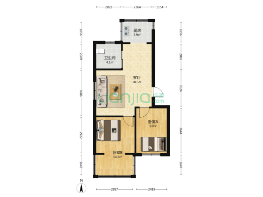 葡萄园小区(万柏林区) 2室1厅1卫 68平方