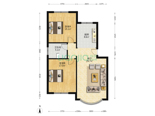 净苑小区南区 2室1厅1卫 100平方