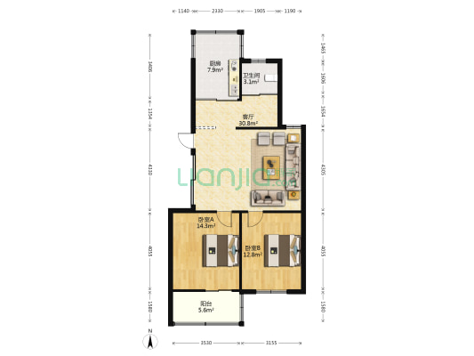菱北综合楼 2室1厅1卫 87平方