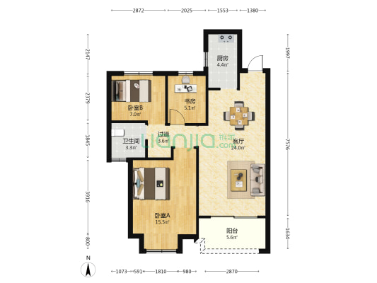 三横家园二区 3室1厅1卫 96平方