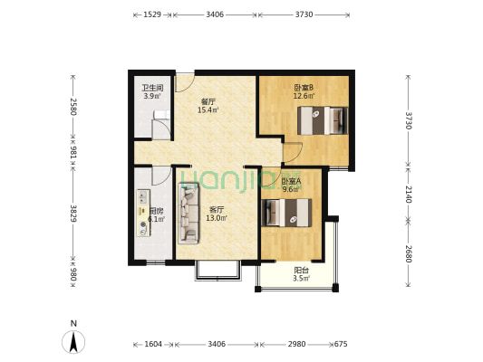 全南两居，精装修拎包入住，范阳路边。-户型图