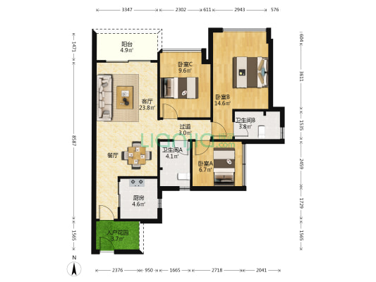 越秀滨海御城二区 3室1厅2卫 93平方