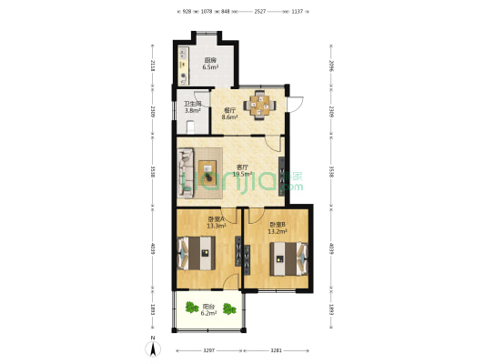桃园住宅新区 2室2厅1卫 79平方