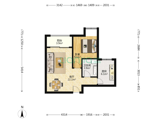 东二旗新村 1室1厅1卫 66平方