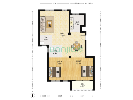 董博苑三期 2室1厅2卫 100平方