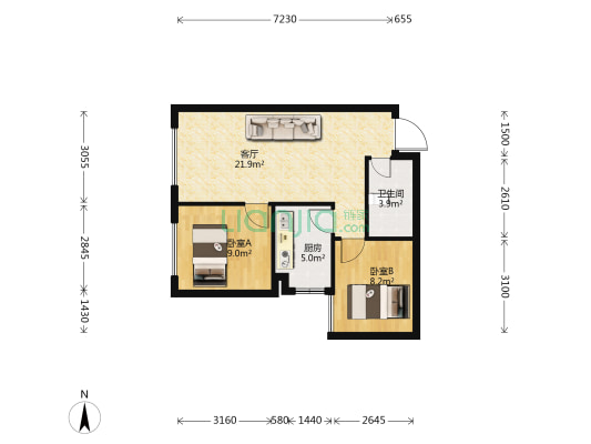 大宥城 2室1厅1卫 75平方