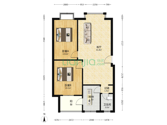 添香小筑 2室1厅1卫 90平方