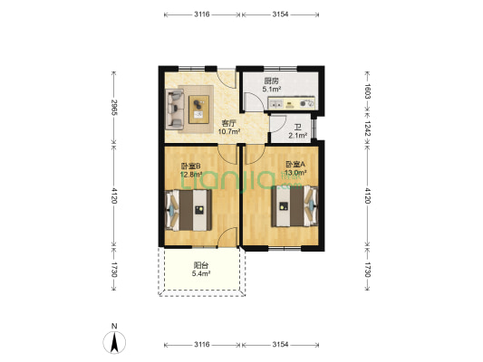 万安新村 2室1厅1卫 63平方
