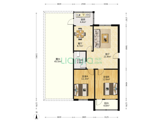 赵家胡同小区 2室2厅1卫 76平方