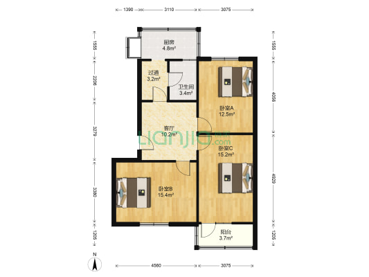 省经办宿舍 3室1厅1卫 82平方