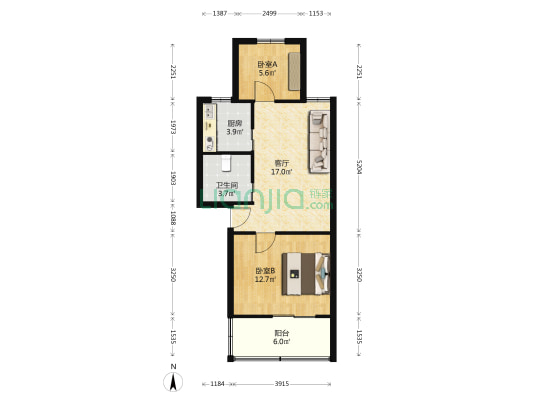姜山科技新村 2室1厅1卫 58平方