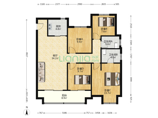 绿地太湖朗峯 4室1厅2卫 134平方