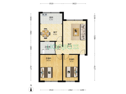 鸿达机电家属院 2室2厅1卫 70平方