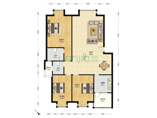 鸿信佳苑 3室1厅2卫 157平方