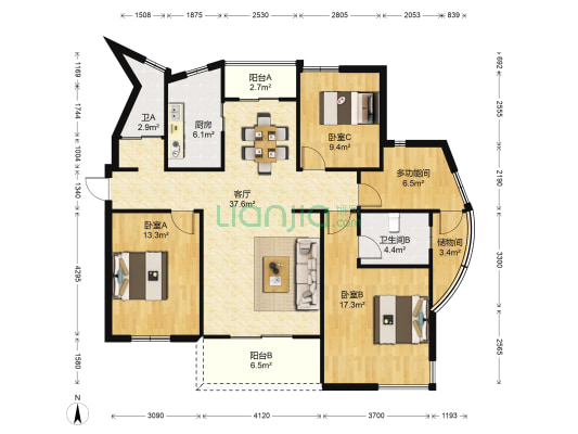 金城嘉园 4室1厅2卫 143平方