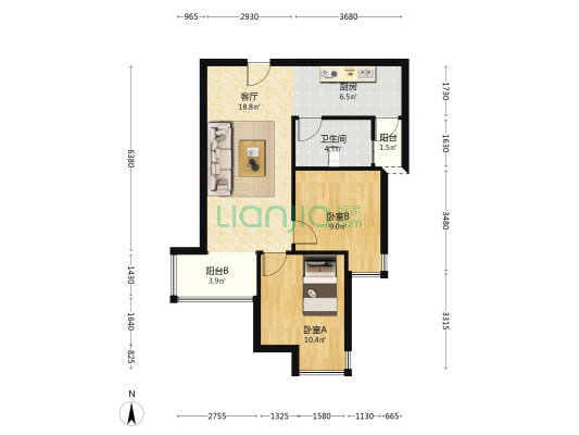 急售天伦湾嘉园南向两居，76平米，42万可议-户型图