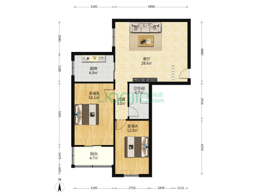 电子城小学家属院 2室1厅1卫 92平方