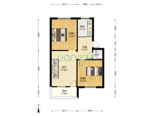 将军楼 2室1厅1卫 68平方