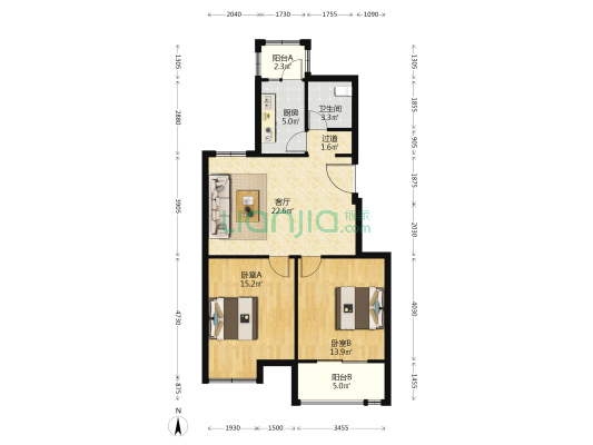 陆洪小镇 2室1厅1卫 89平方