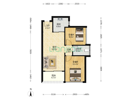 颐翠名庭 2室1厅1卫 70平方
