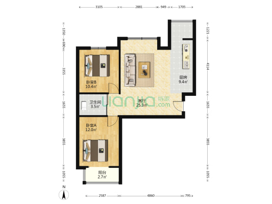 鼎旺瑞景 2室1厅1卫 85平方