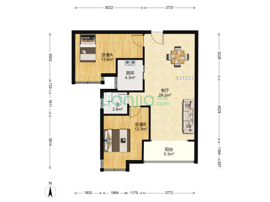 中建龙城 2室1厅1卫 87平方