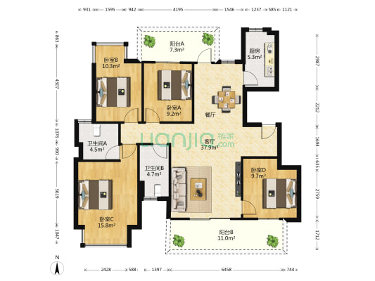 大唐天悦 4室1厅2卫 126平方