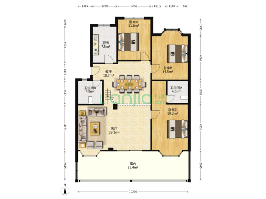 中光花园 3室2厅2卫 132平方