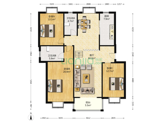 丽日青城 3室1厅2卫 140平方