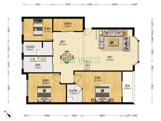 翠涛苑 3室2厅2卫 137平方