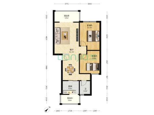 怡西苑 2室1厅1卫 82平方