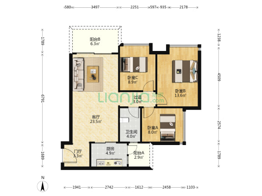 时代天汇 3室1厅1卫 94平方