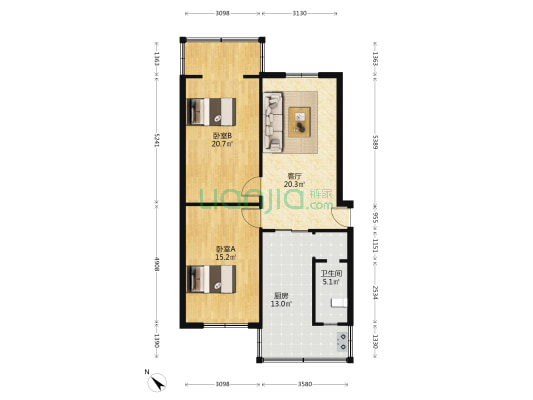 抚林巷6号 2室1厅1卫 85平方