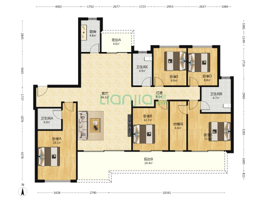 麓鸣九天麓鸣苑 5室1厅3卫 203平方
