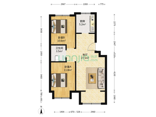 华源公园1号一期 2室1厅1卫 78平方