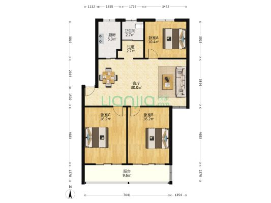 碧园 3室1厅1卫 111平方