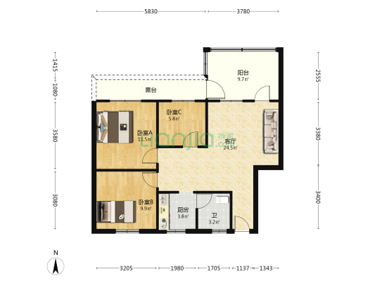 安业住宅区 3室1厅1卫 93平方