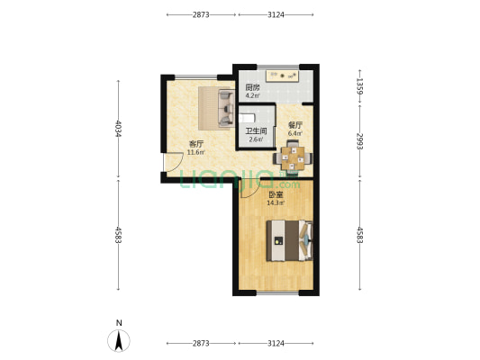 荒山小区 1室2厅1卫 50平方