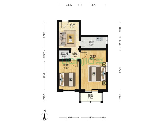 灰厂路 2室1厅1卫 54平方