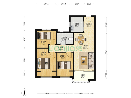 碧桂园时代城璟园 3室1厅1卫 90平方