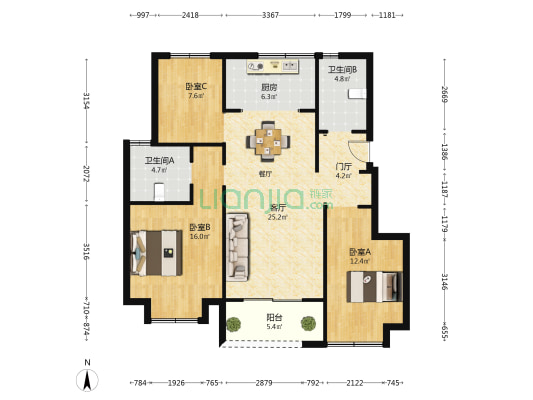 宝龙世家C区 3室1厅2卫 106平方
