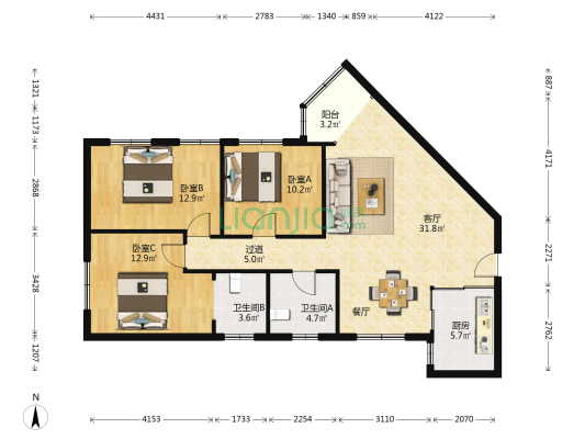 阳城大厦 3室1厅2卫 118平方