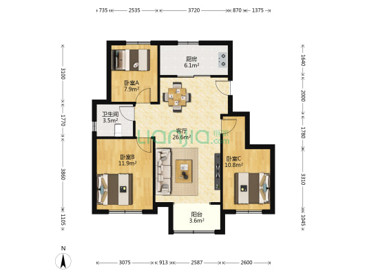 绿地新里栖湖公馆 3室1厅1卫 98平方