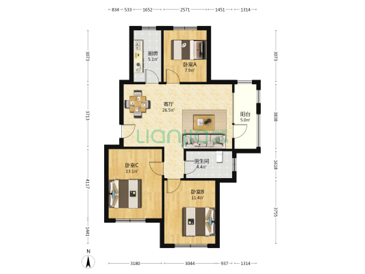 福莱社区二期 3室1厅1卫 102平方