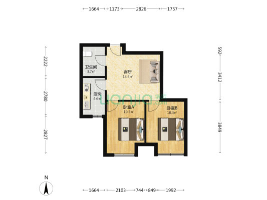 宏发浣花溪 2室1厅1卫 63平方